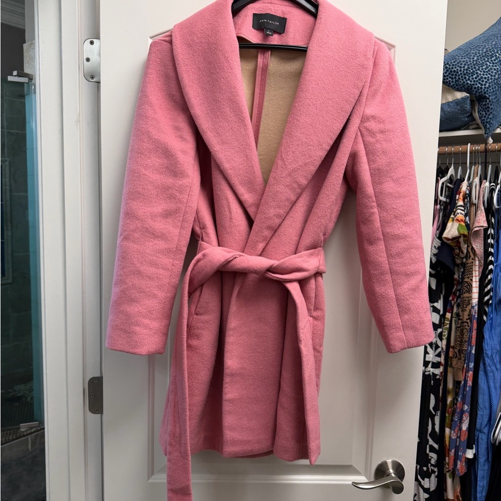Ann Taylor Pink Shawl Collar Wool-Blend Coat